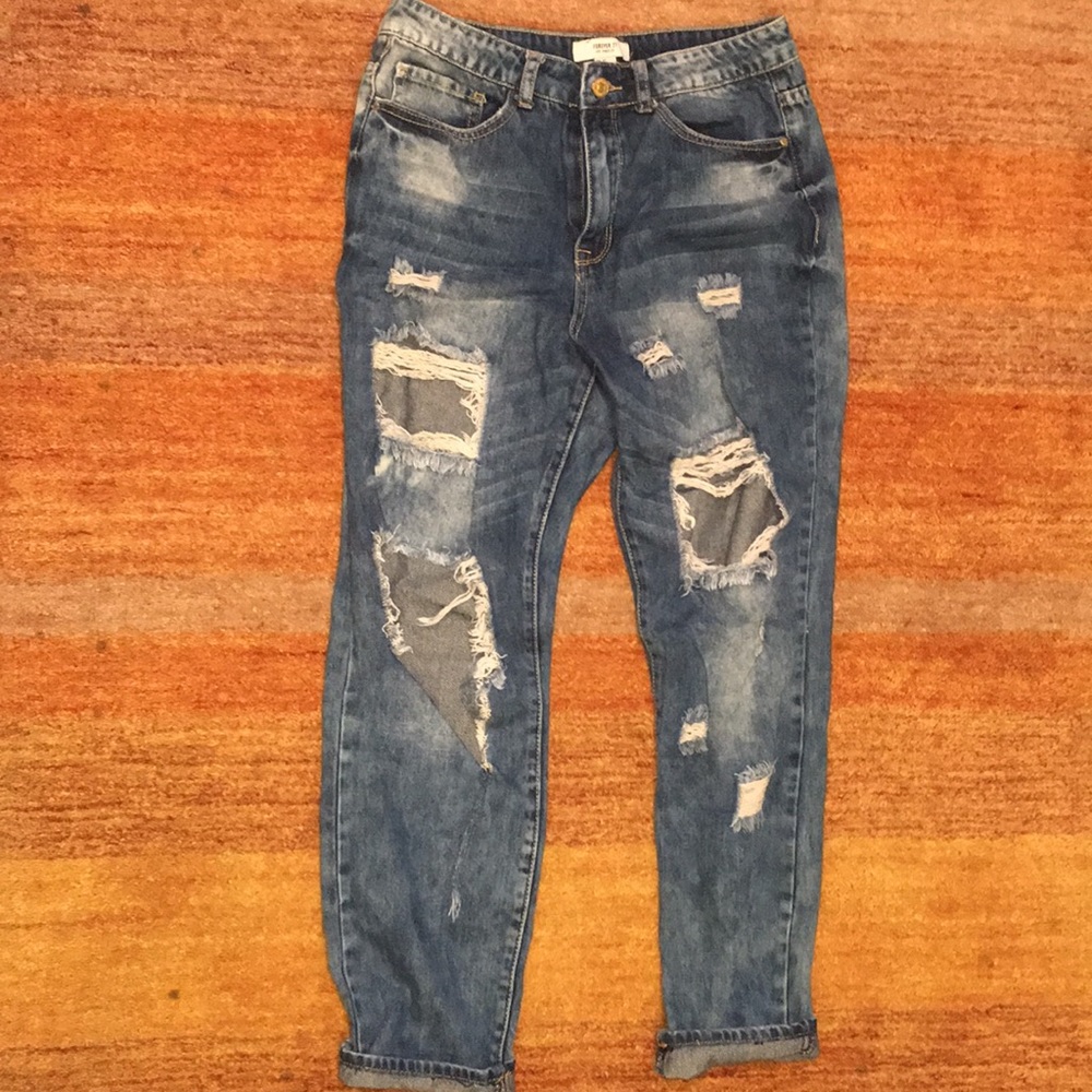High Waisted Ripped Mom Jeans